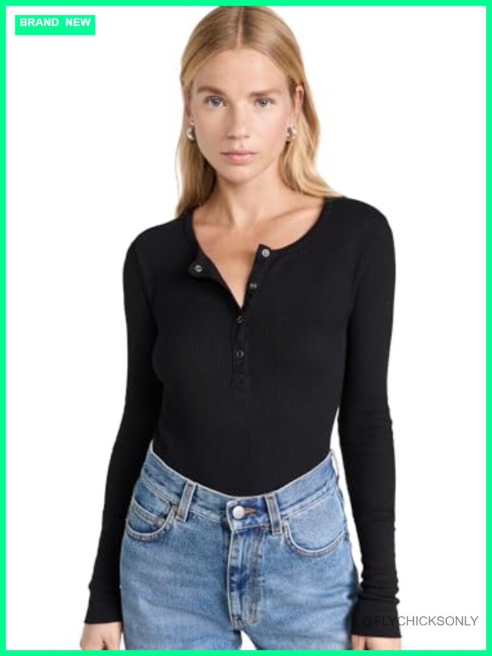 Waffle Knit Thermal Henley Long Sleeve Fitted Tunic Top